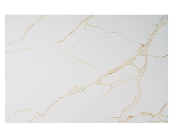 Warm Hue Gold Yellow Vein Calacatta Artificial Quartz Slab